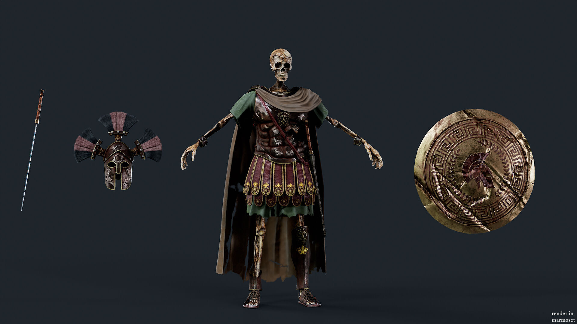 SKELETON SPARTAN ROYAL GUARD Low-poly 3D model_7