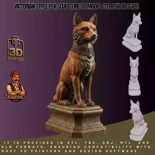 Victorian Style Fox Sculpture 3D Model STL FBX OBJ GLB