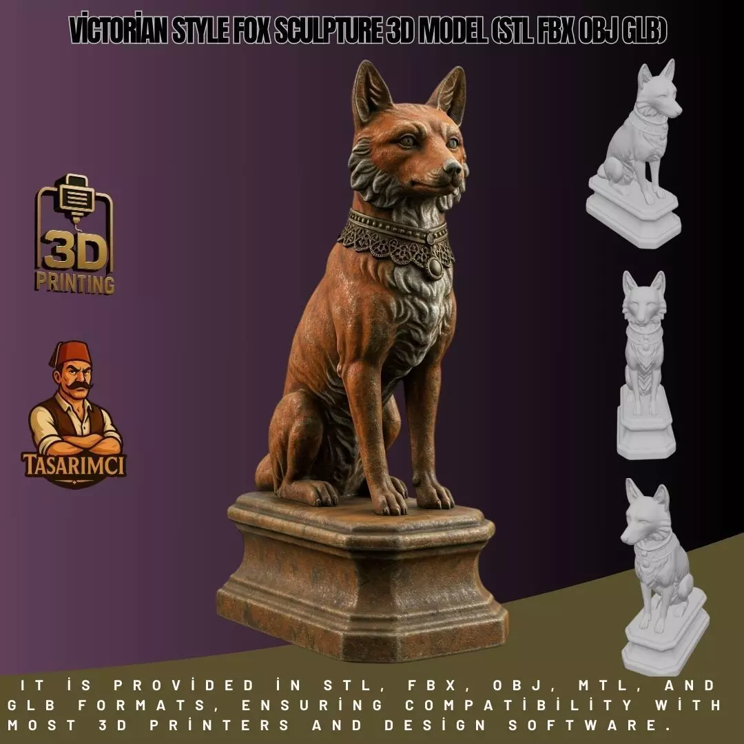 Victorian Style Fox Sculpture 3D Model STL FBX OBJ GLB 3D print model