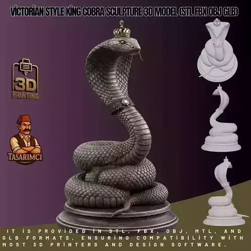 Victorian Style King Cobra Sculpture 3D Model STL FBX OBJ GLB 3D print model