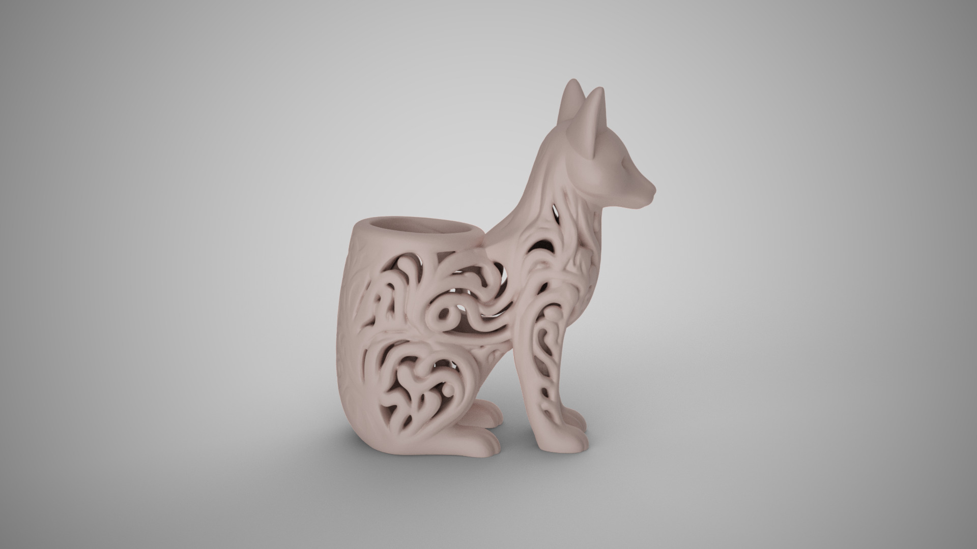 Fox Carved Pen Holder 3D print model_1
