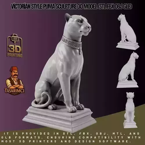 Victorian Style Puma Sculpture 3D Model STL FBX OBJ GLB