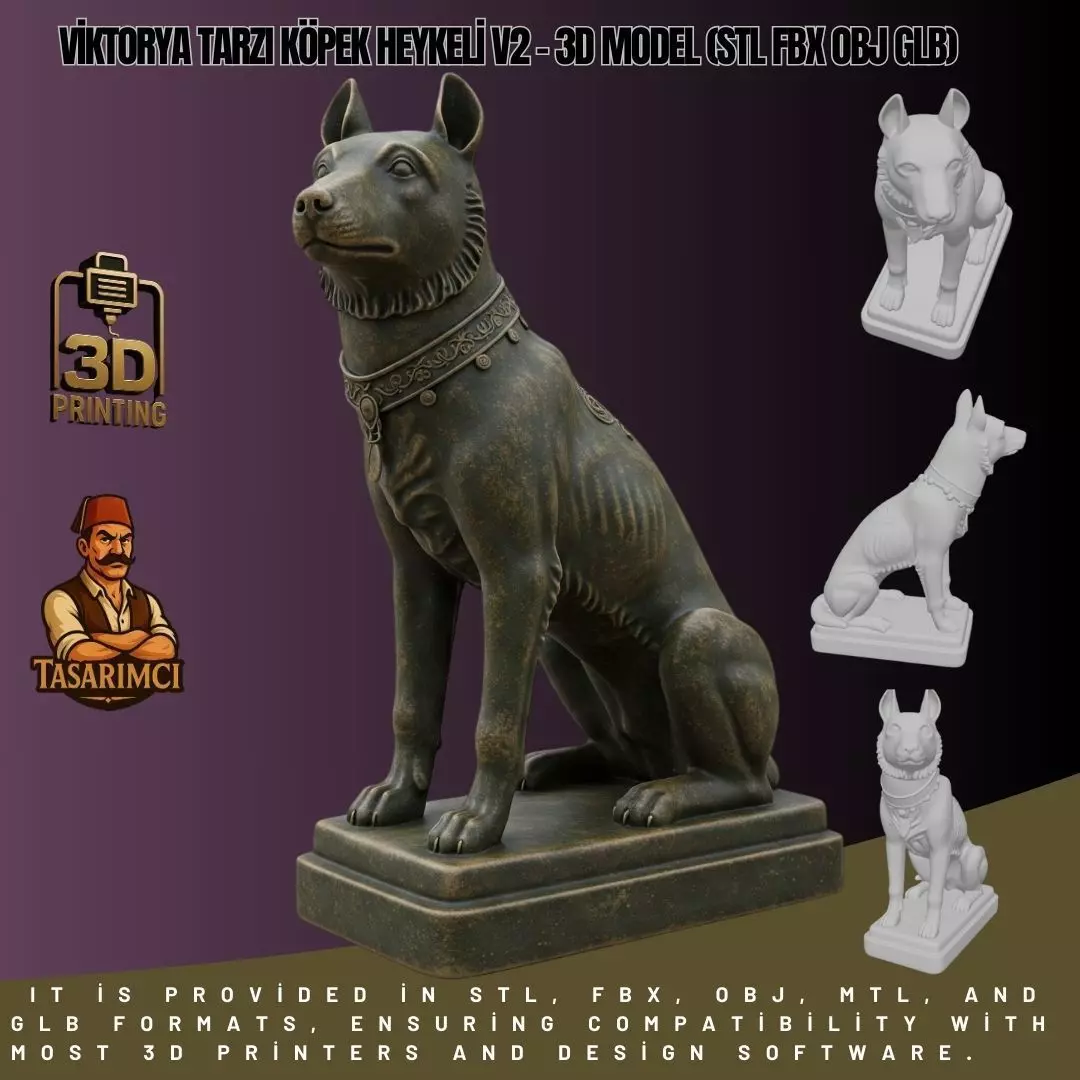 Victorian Style Dog Sculpture 3D Model STL FBX OBJ GLB 3D print model_0
