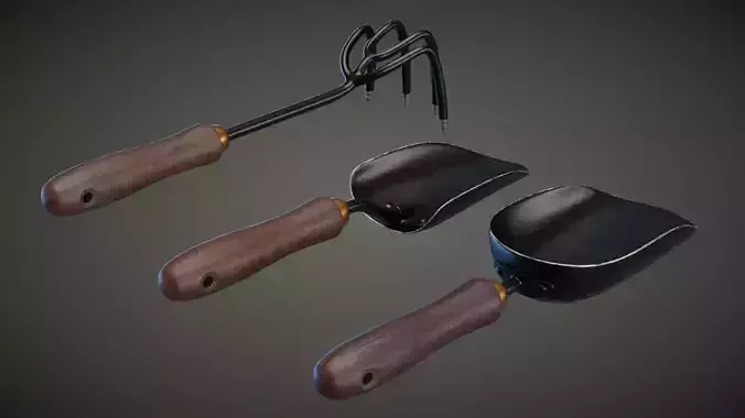 Garden Tools Trowel Cultivator Scoop Low-poly 3D model