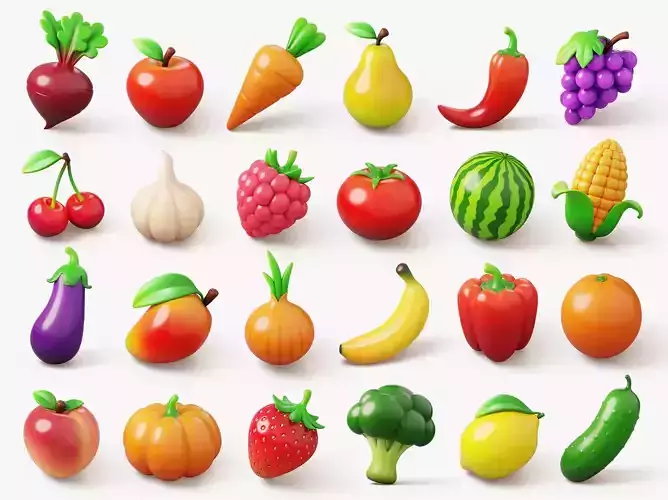 Stylized Fruits and Vegetables Pack 3D model