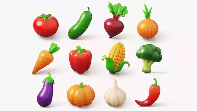Stylized Fruits and Vegetables Pack 3D model 3