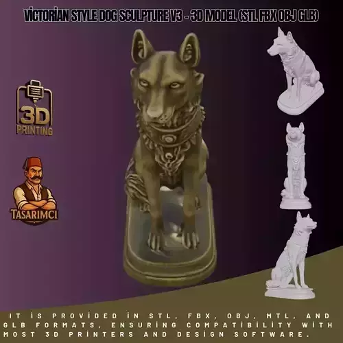 Victorian Style Dog Sculpture V3 3D Model STL FBX OBJ GLB 3D print model