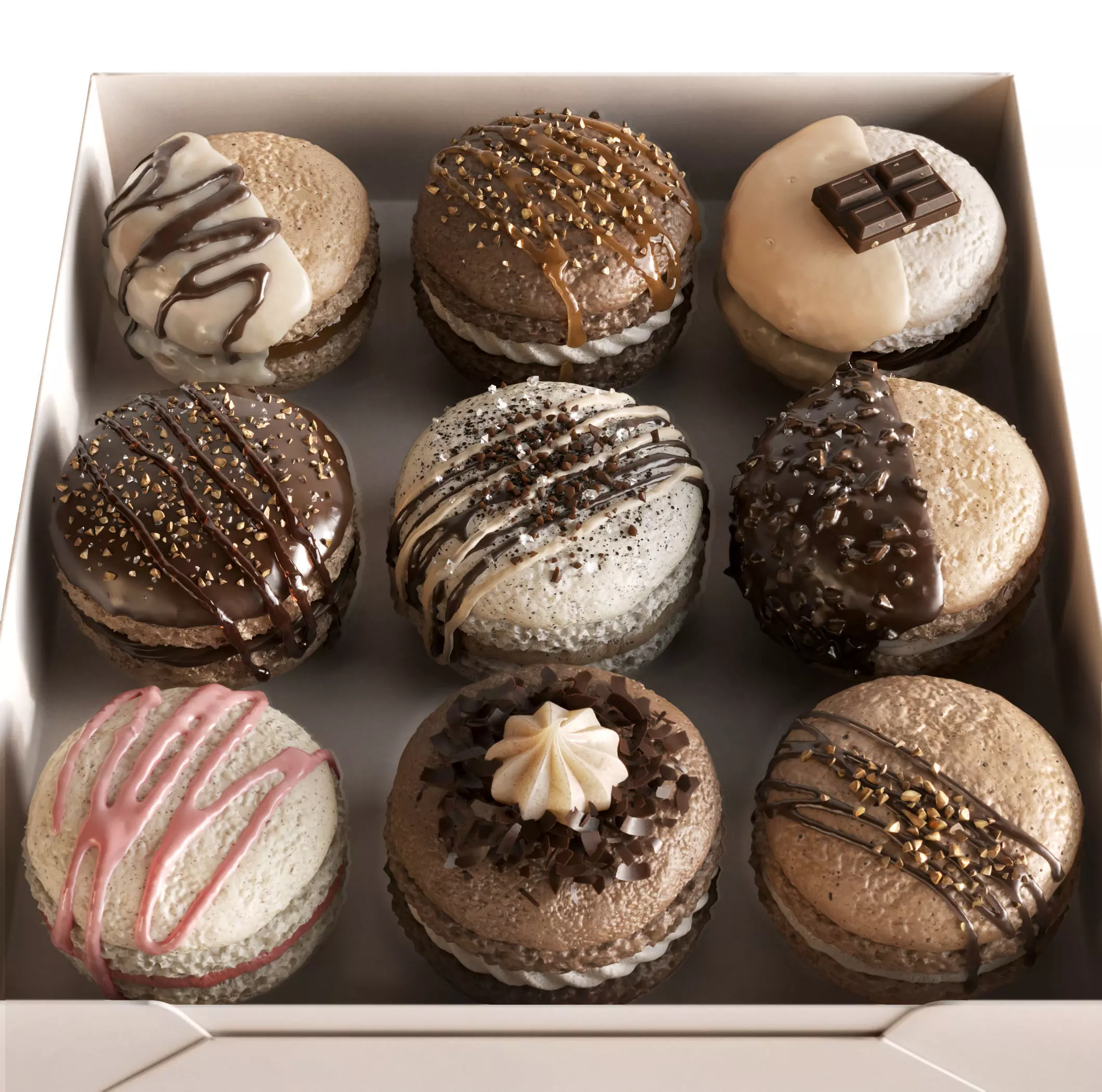 Macarons in box sweets food gift 3D model_0