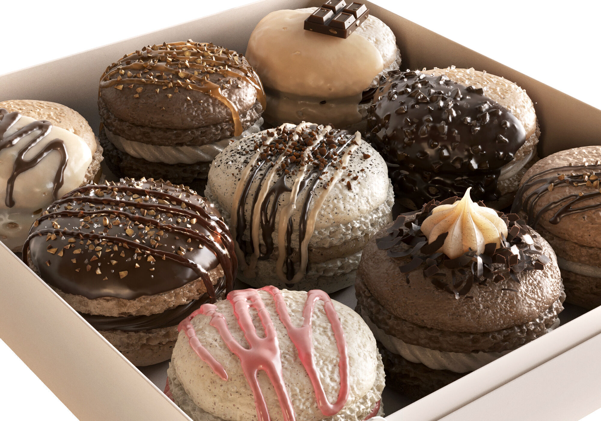 Macarons in box sweets food gift 3D model_3