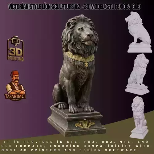 Victorian Style Lion Sculpture V2 3D Model STL FBX OBJ GLB