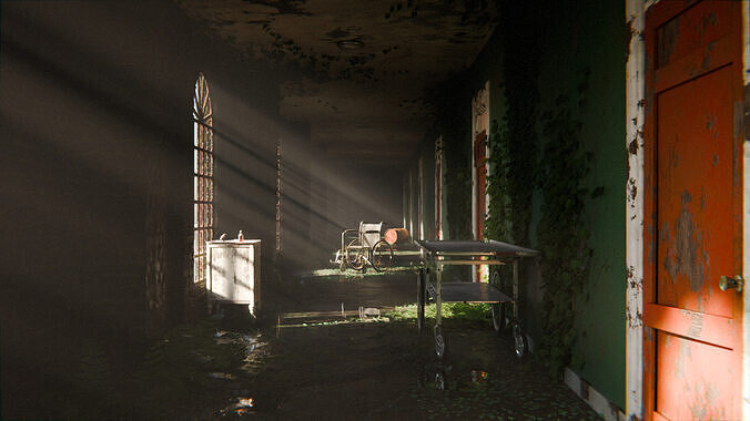 Old Hospital Corridor 3d Scene 3D model