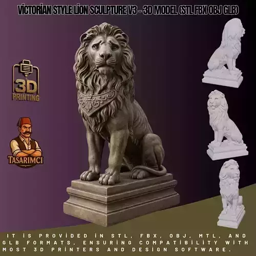 Victorian Style Lion Sculpture V3 3D Model STL FBX OBJ GLB
