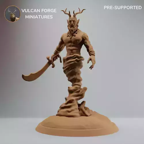 Emerald Efreeti genie from lamp with scimitar pre supported