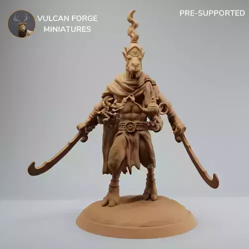 Desert titan Camel djinn with lamp and swords