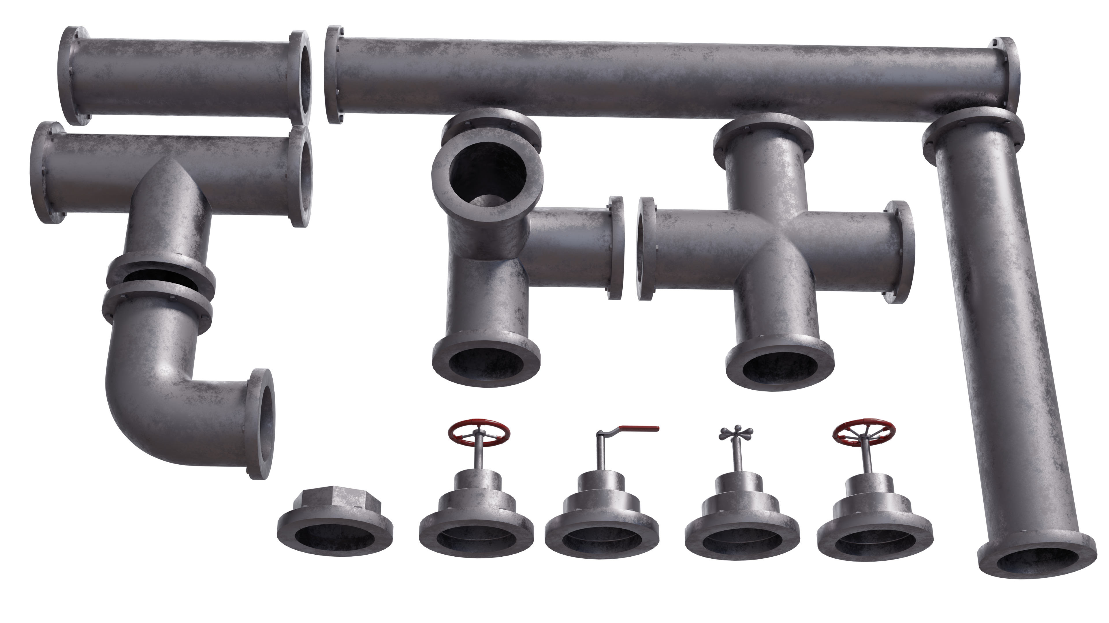 Industrial Pipes Set Low-poly 3D model_2