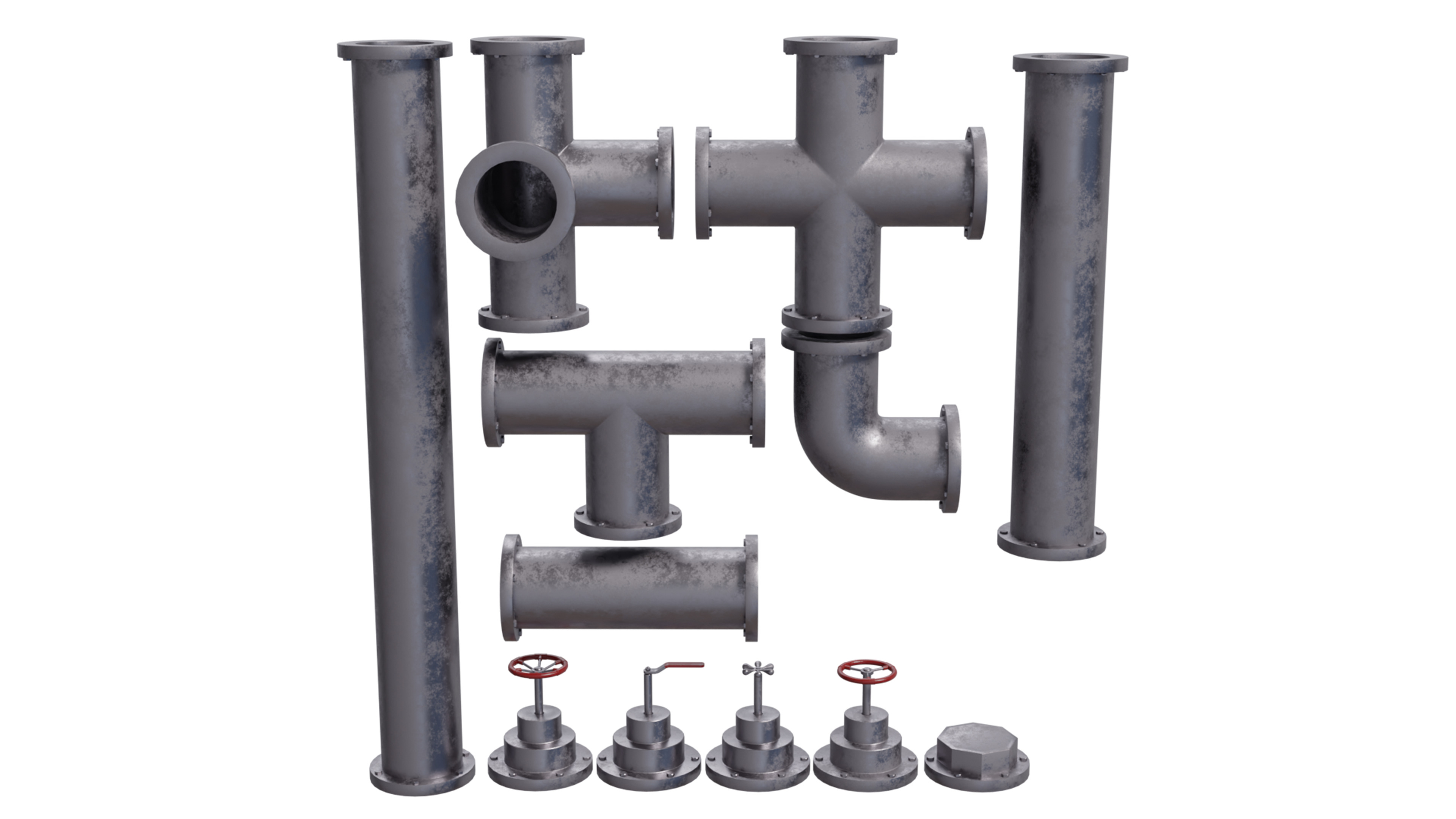 Industrial Pipes Set Low-poly 3D model_4