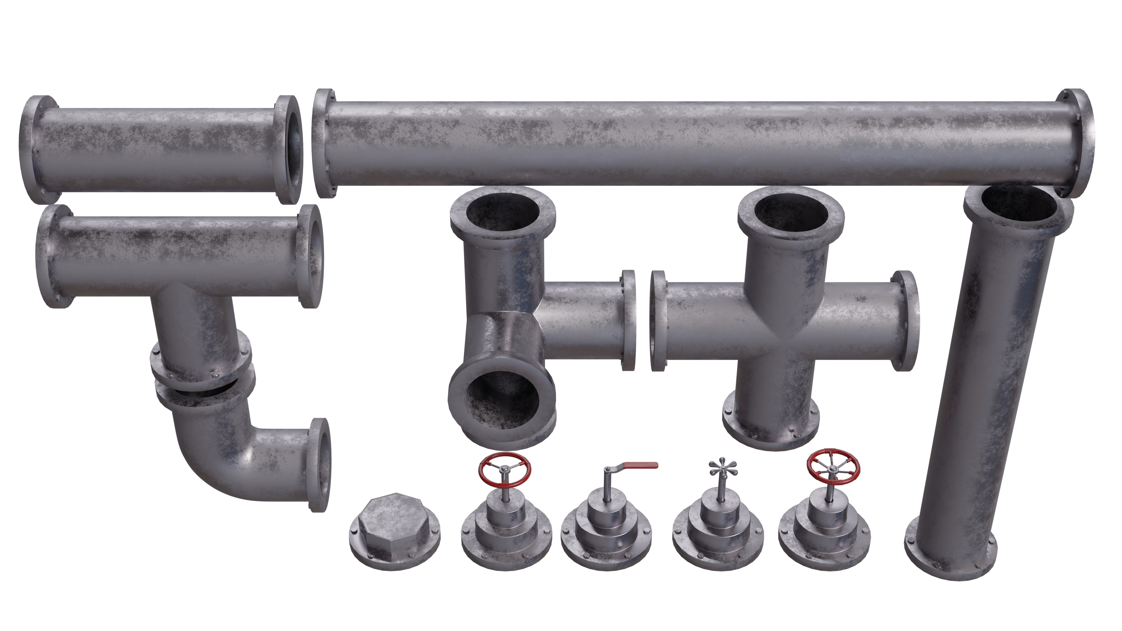 Industrial Pipes Set Low-poly 3D model_1