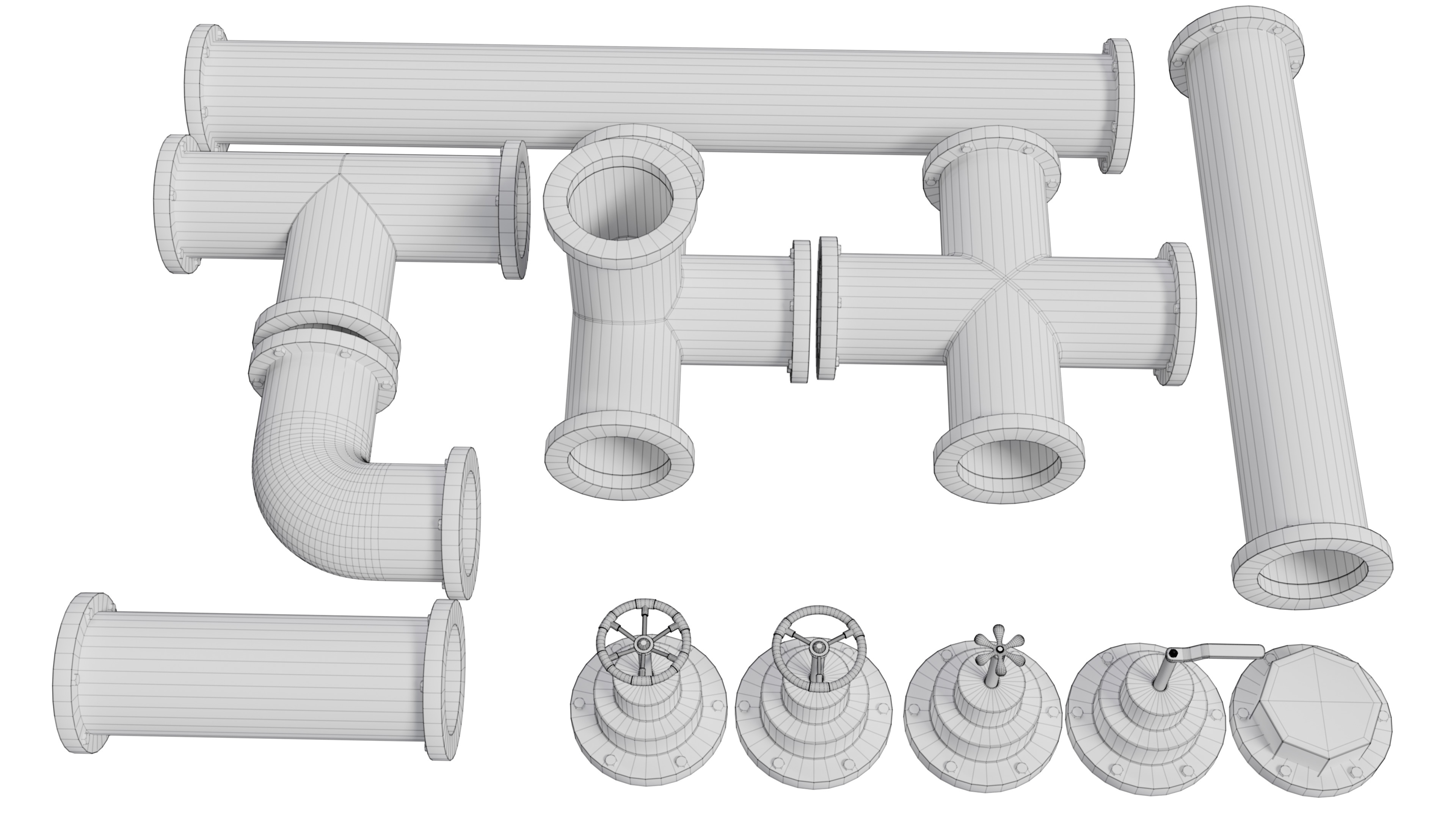 Industrial Pipes Set Low-poly 3D model_6