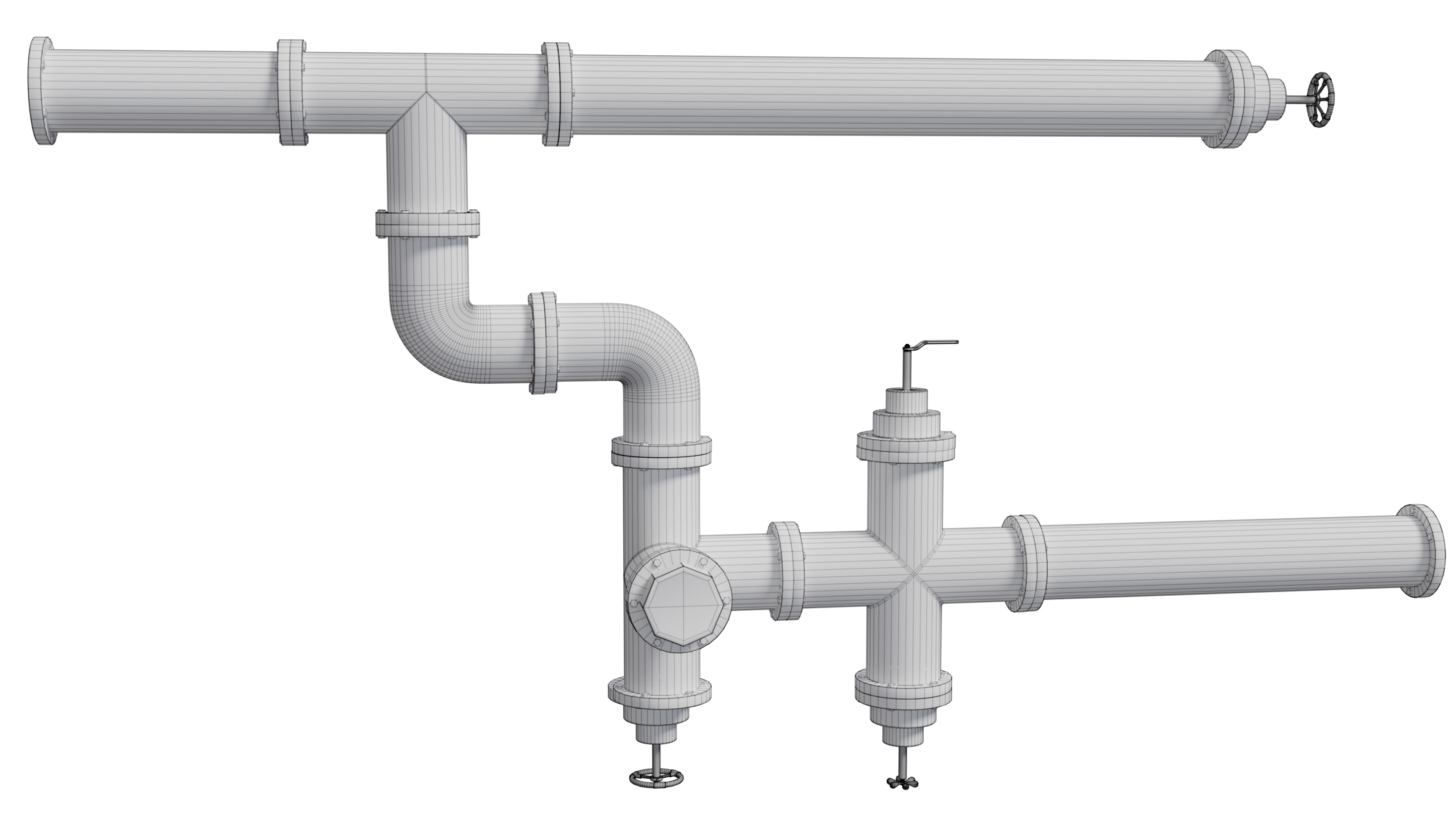 Industrial Pipes Set Low-poly 3D model_7