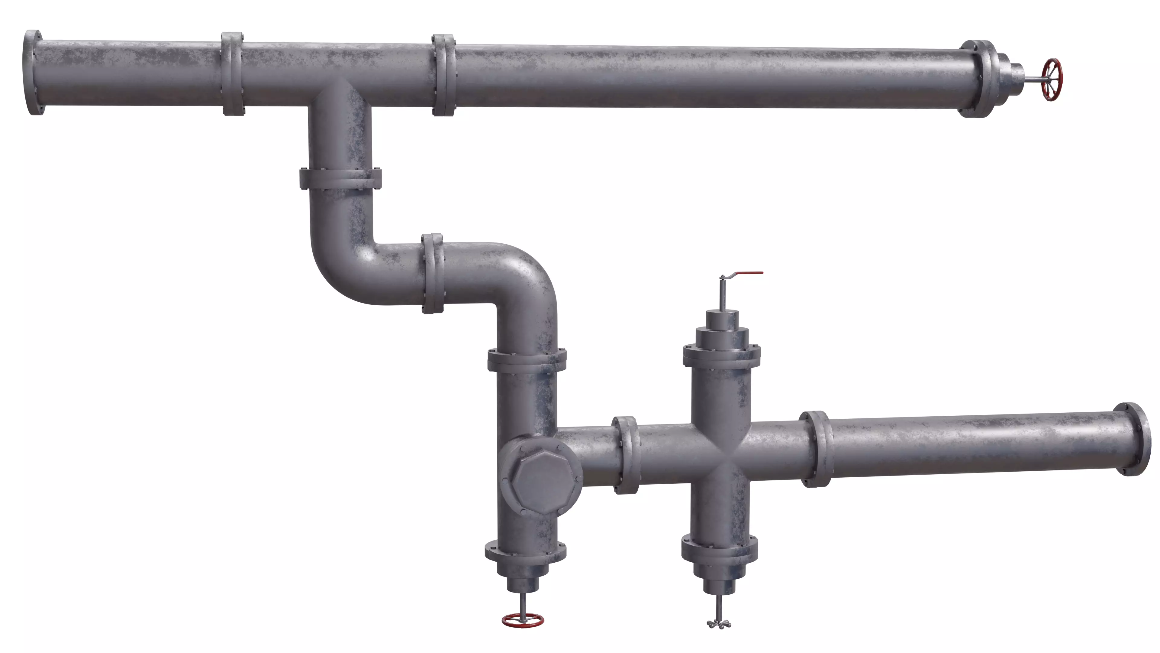 Industrial Pipes Set Low-poly 3D model_0