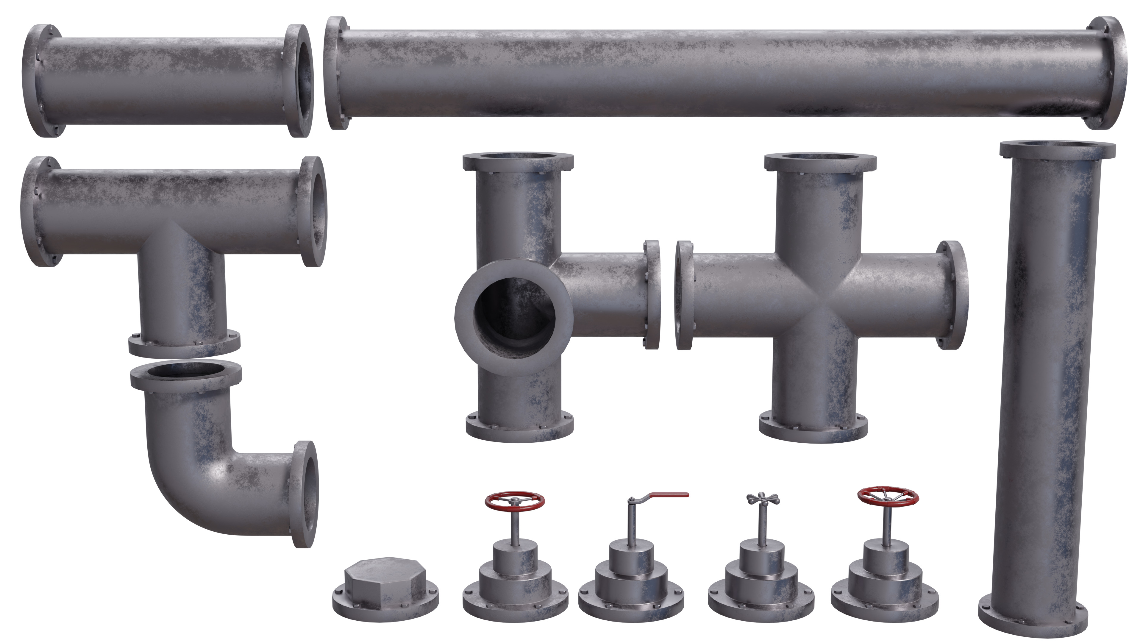 Industrial Pipes Set Low-poly 3D model_3