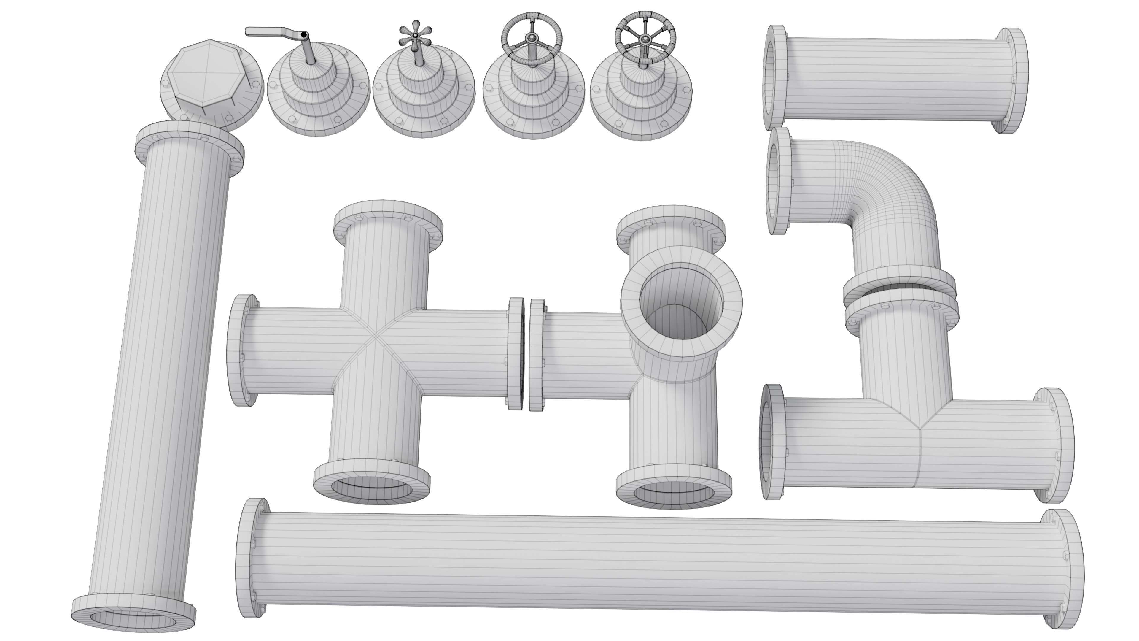 Industrial Pipes Set Low-poly 3D model_5