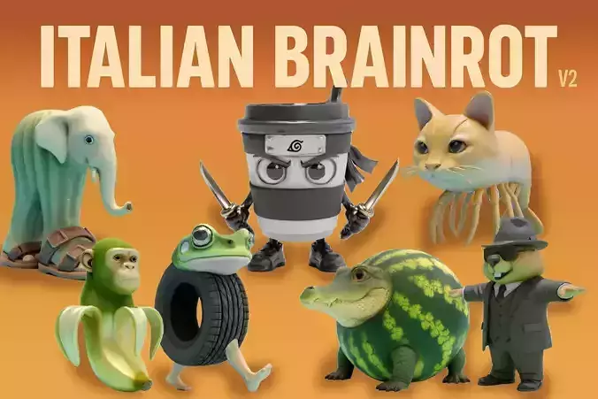Italian brainrot v2 Low Poly Character 3D Model Collection