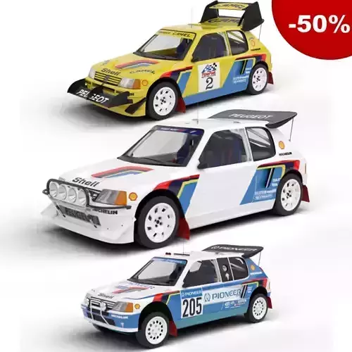 Pack Peugeot 205 T16 Rally HQ interior 3D Model Collection
