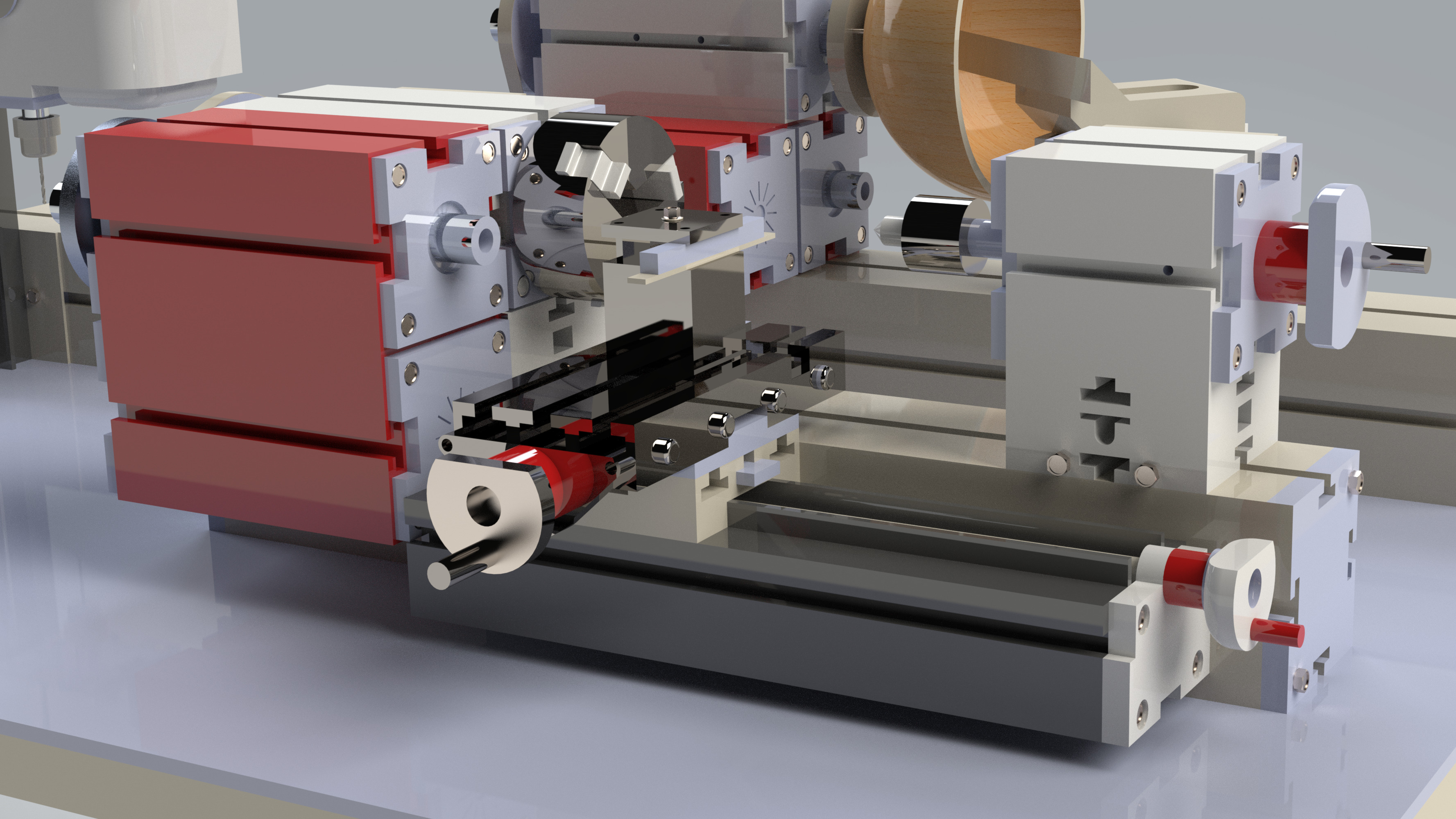 Manual Lathe and Milling Machine Workstation Wood and Metal 3D model_1