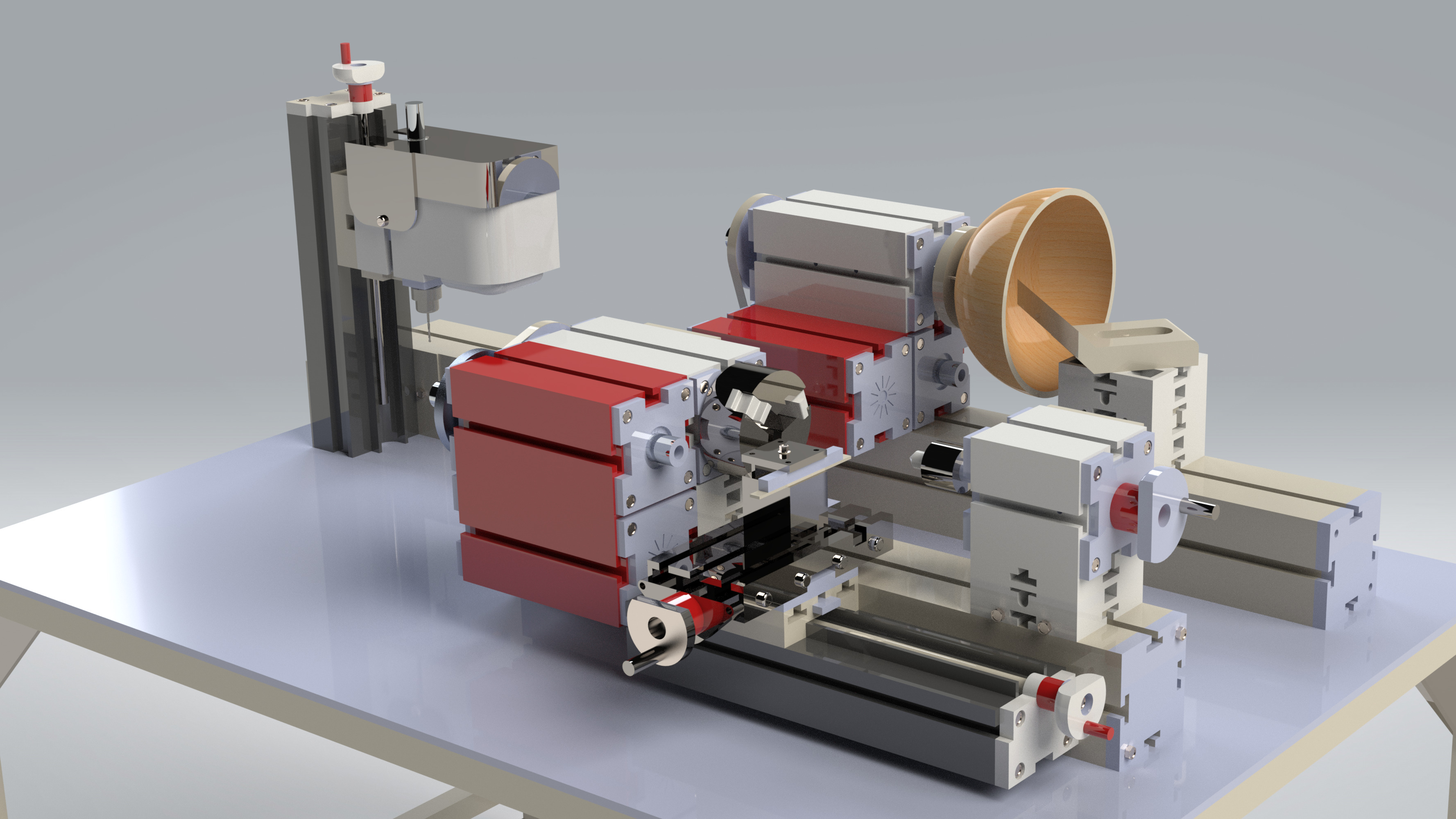 Manual Lathe and Milling Machine Workstation Wood and Metal 3D model_6