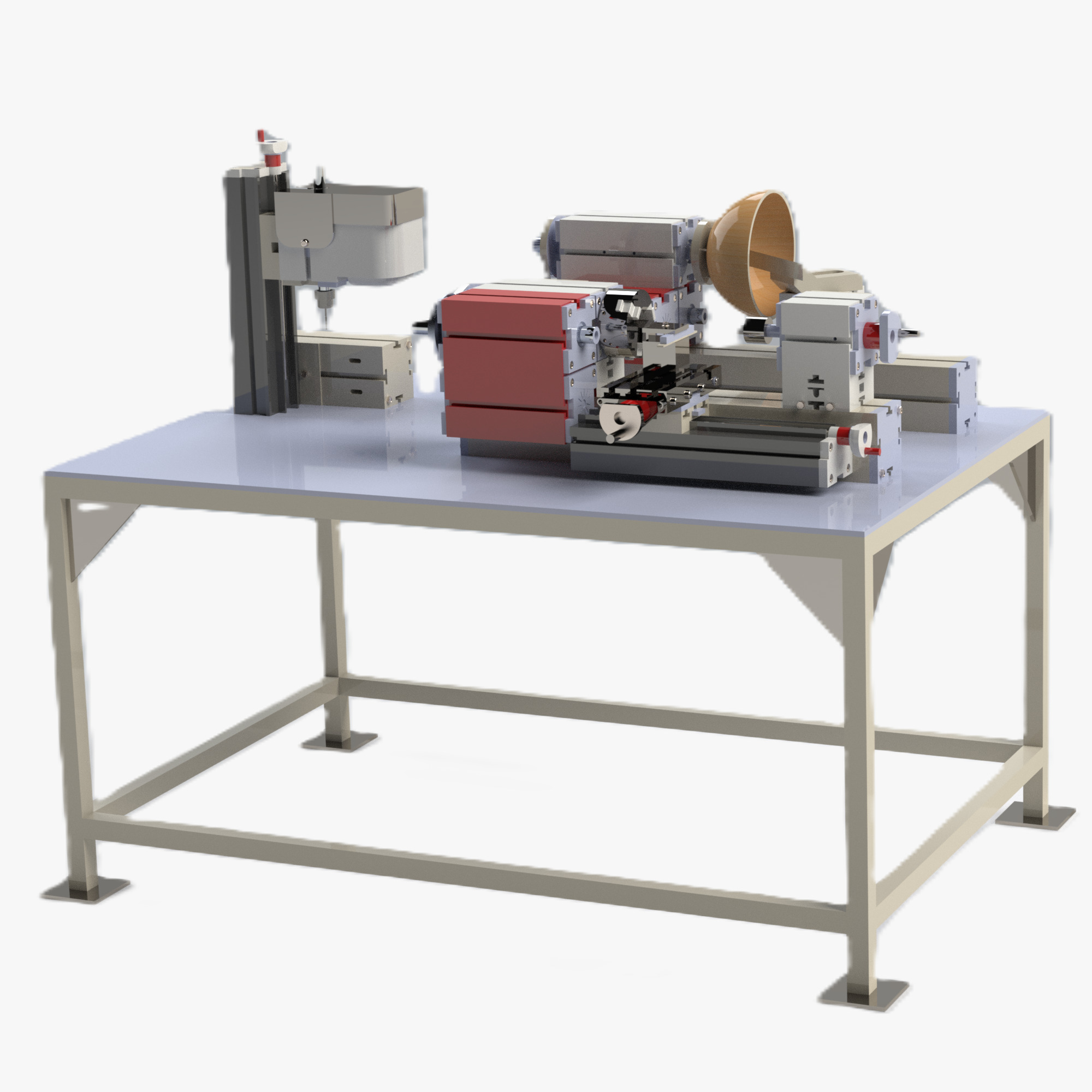 Manual Lathe and Milling Machine Workstation Wood and Metal 3D model_5
