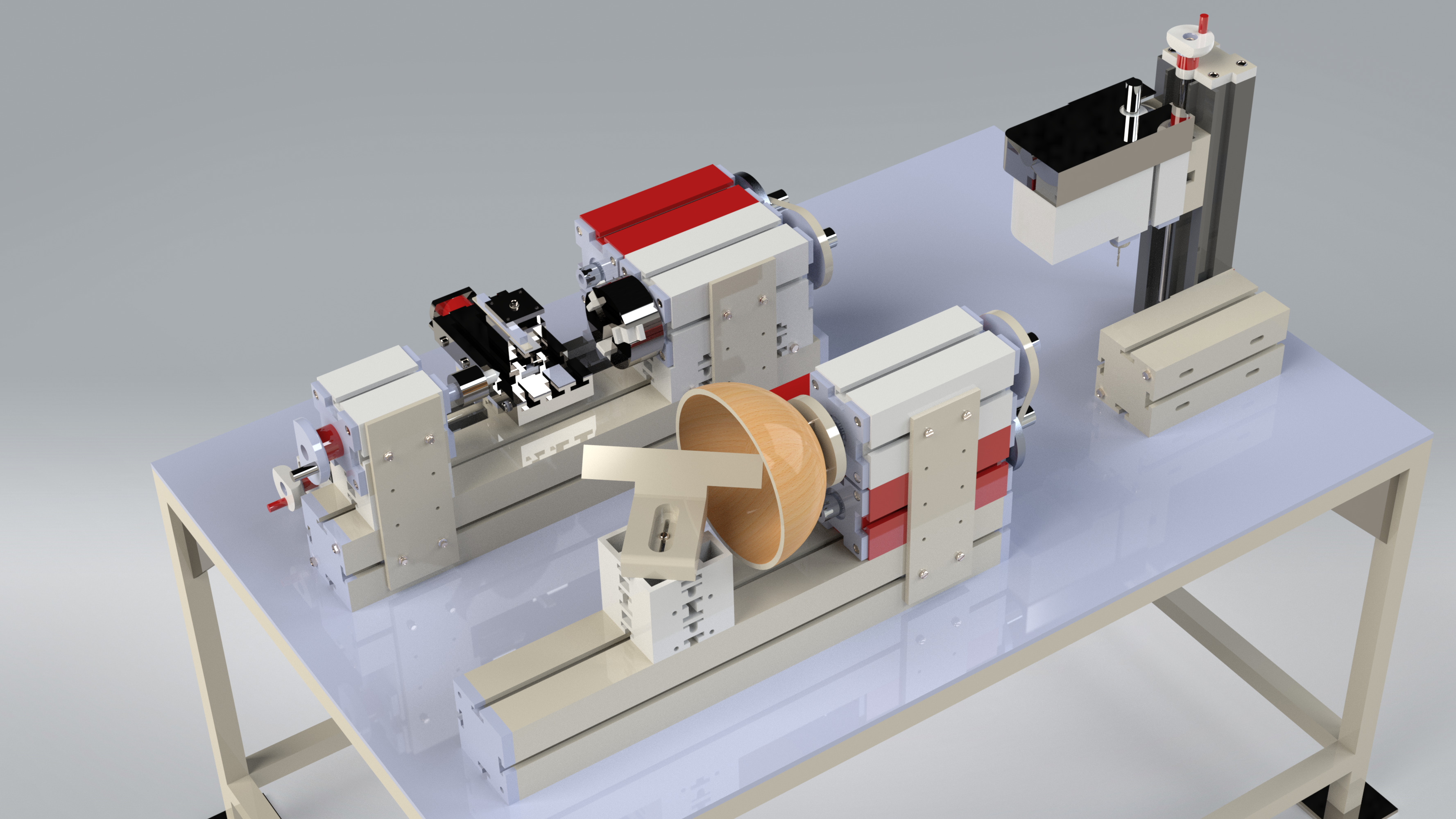 Manual Lathe and Milling Machine Workstation Wood and Metal 3D model_2