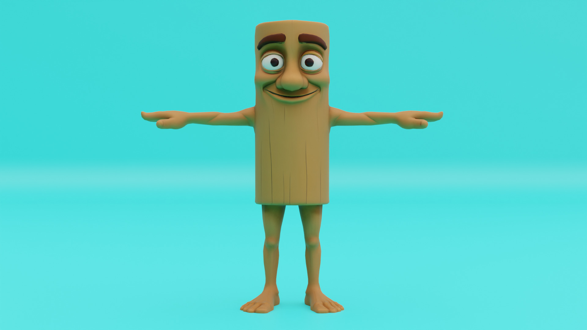 Tung Tung Tung Sahur T-pose Rigged Italian brainrot Low Poly Low-poly 3D model_1