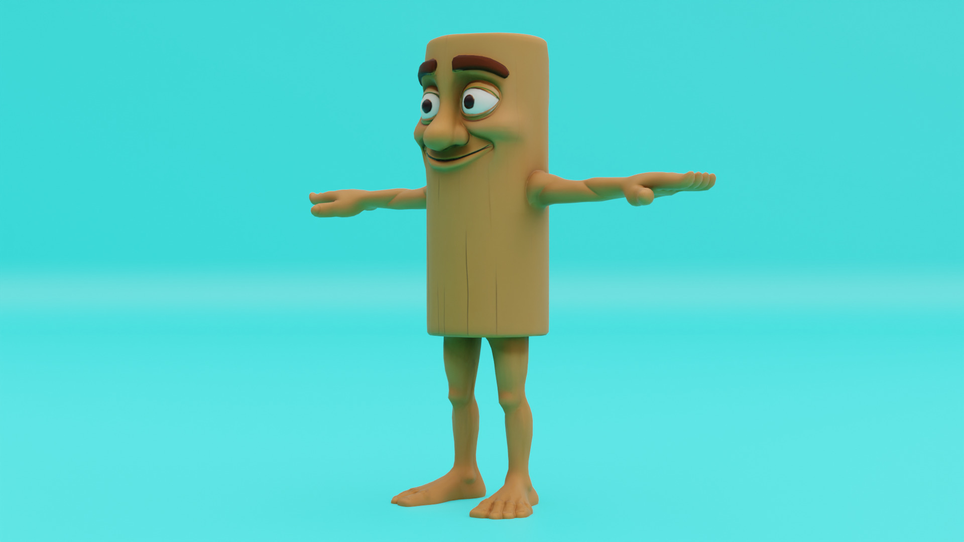 Tung Tung Tung Sahur T-pose Rigged Italian brainrot Low Poly Low-poly 3D model_3