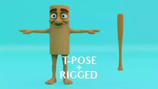 Tung Tung Tung Sahur T-pose Rigged Italian brainrot Low Poly Low-poly 3D model