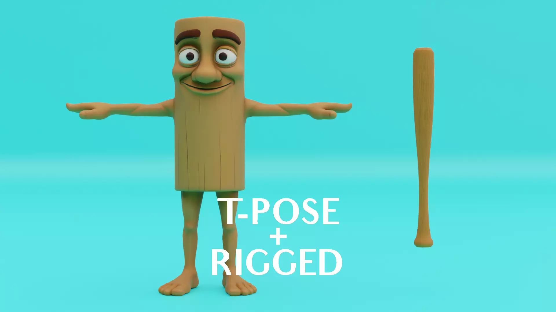 Tung Tung Tung Sahur T-pose Rigged Italian brainrot Low Poly Low-poly 3D model_0