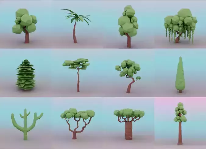 Low Poly Trees Pack Stylized 3D Tree Collection 12 Models Low-poly 3D model