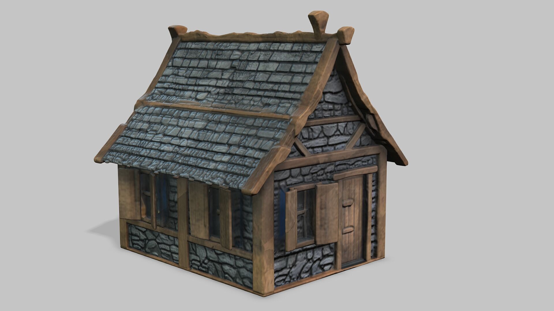 Old houses and old wall 3D model_1
