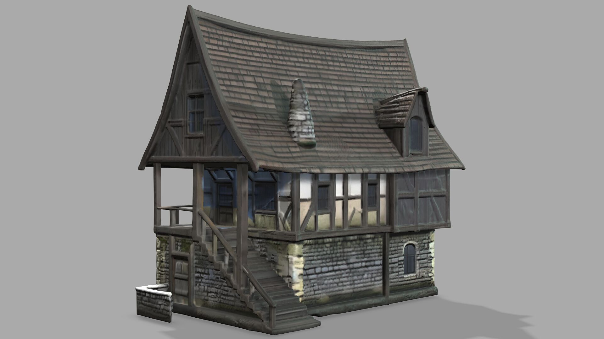 Old houses and old wall 3D model_3