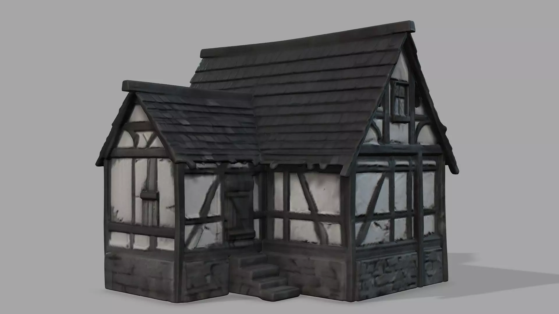 Old houses and old wall 3D model_0
