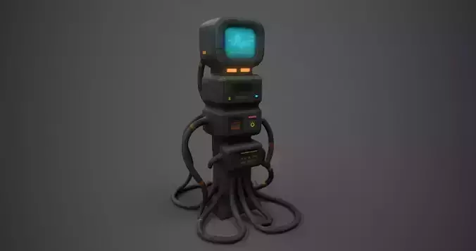 Cyberpunk Supercomputer Terminal  Stylized Low Poly 3D Model Low-poly 3D model