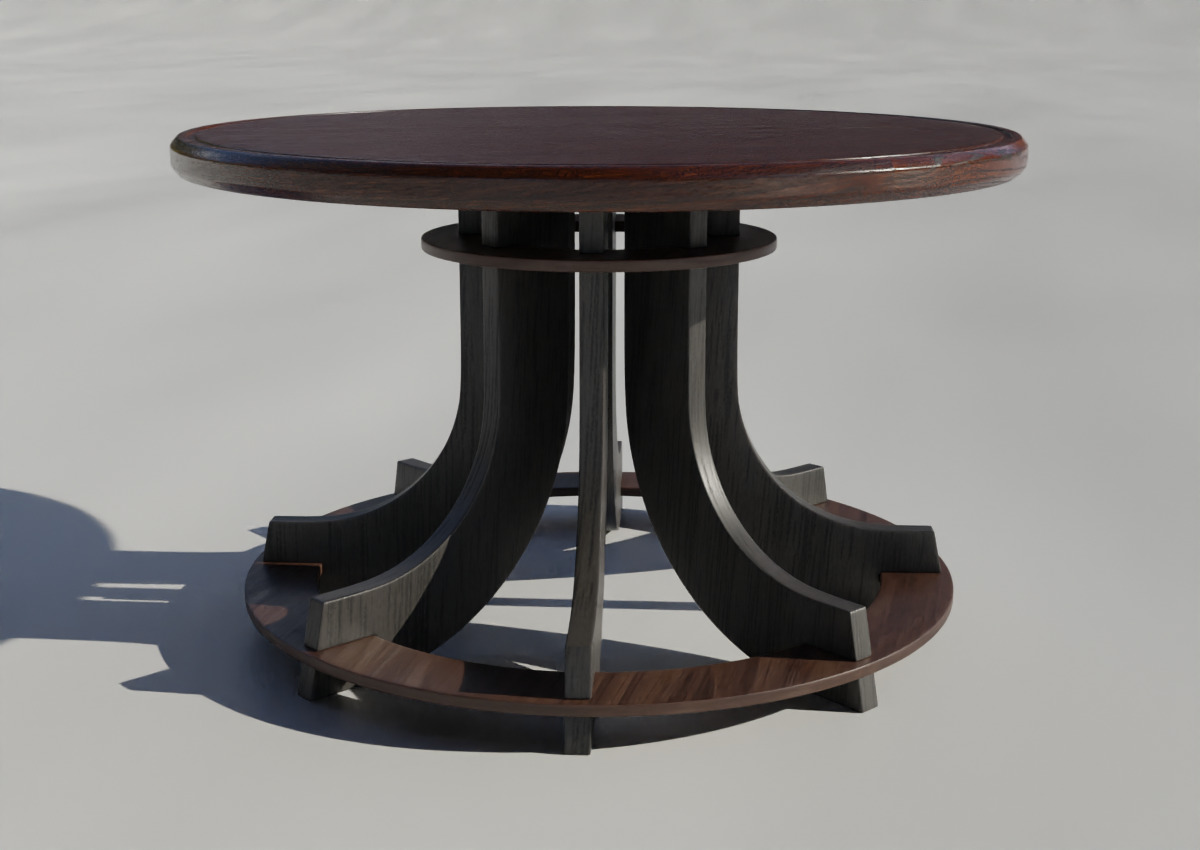 Wooden Round Coffee Table Low-poly 3D model_2