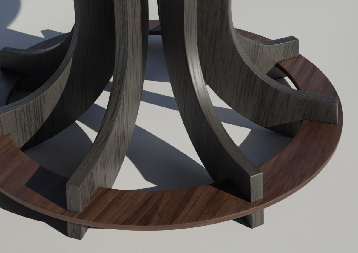 Wooden Round Coffee Table Low-poly 3D model_4
