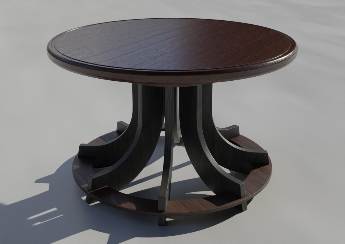 Wooden Round Coffee Table Low-poly 3D model_1