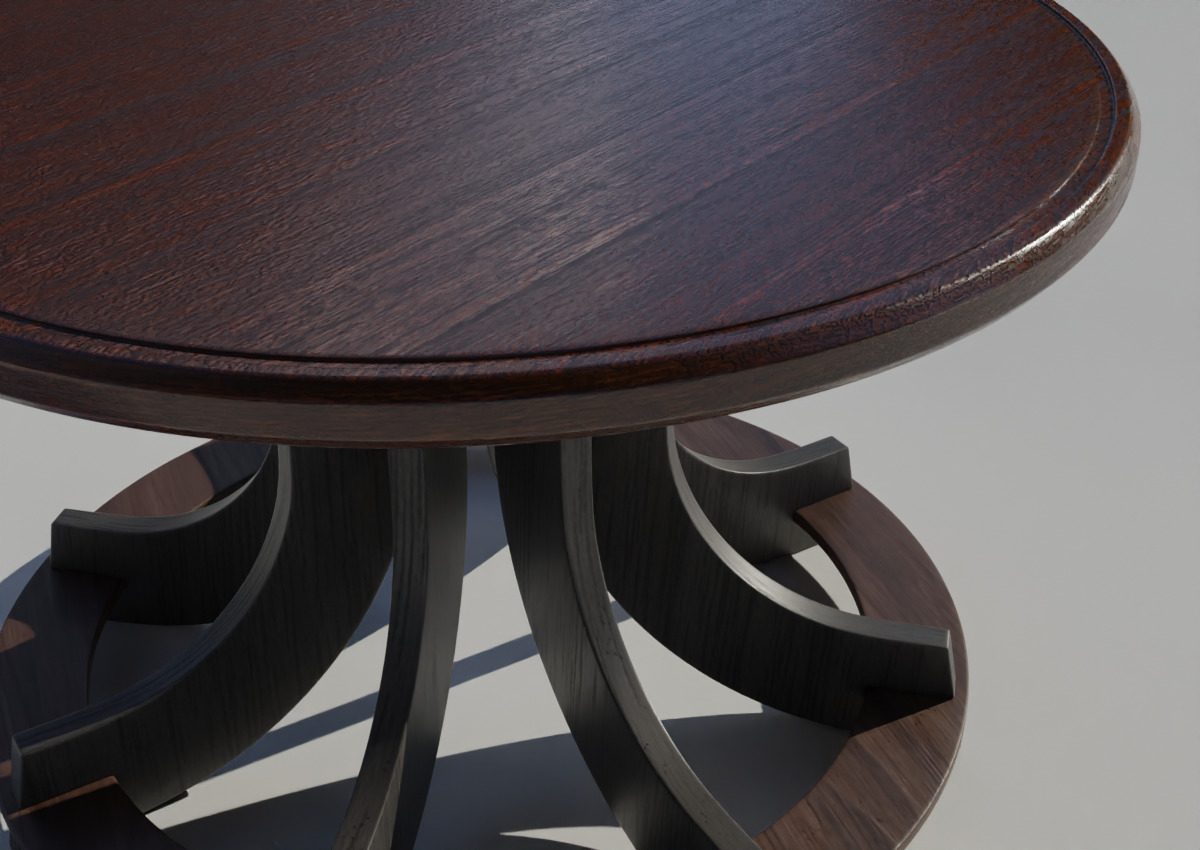 Wooden Round Coffee Table Low-poly 3D model_3