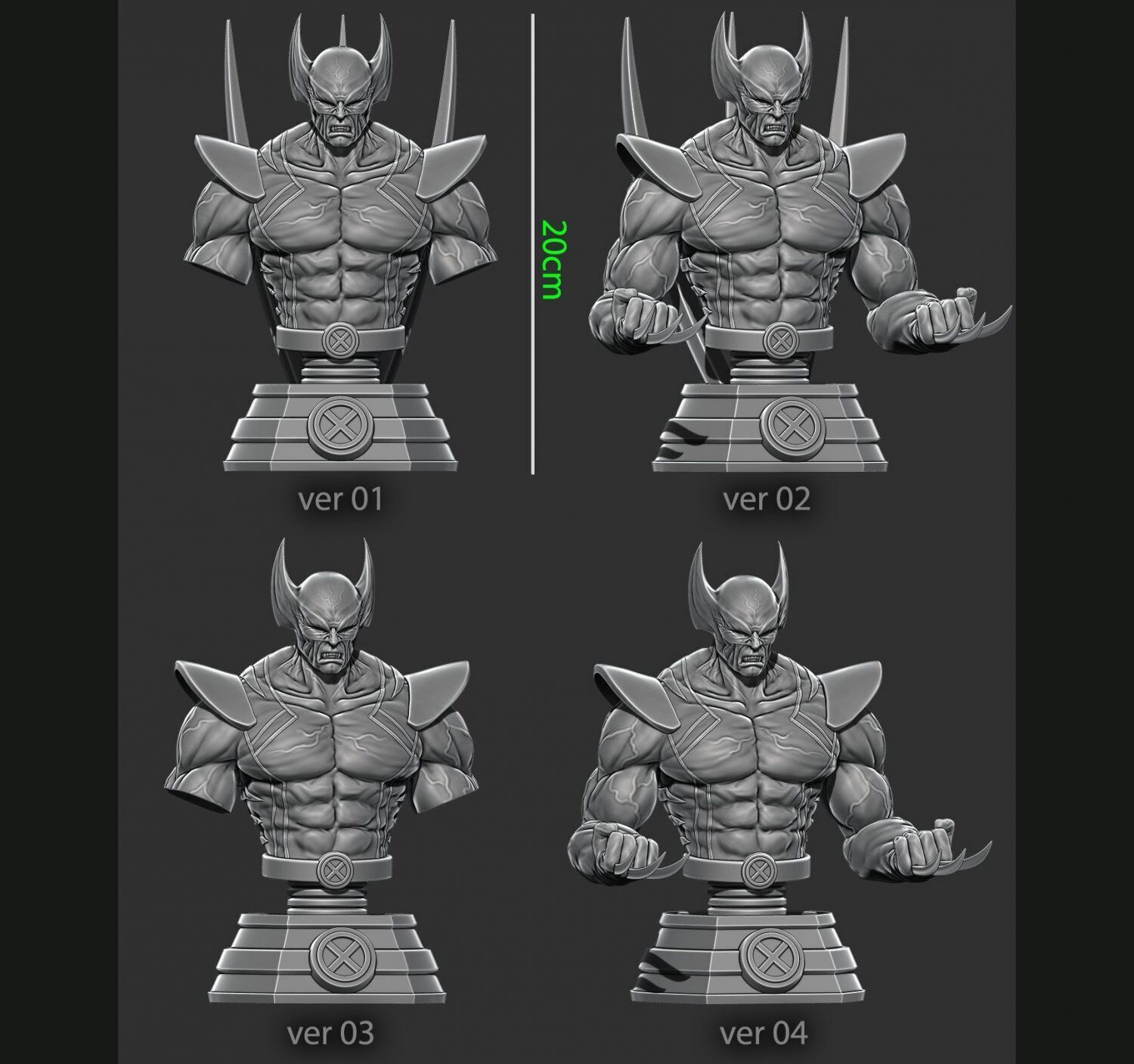 Wolverine Bust 3D Printable Figurine Multiple Versions 3D print model_3
