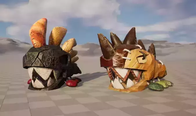 Two Cartoon style bugs with skeletal skin