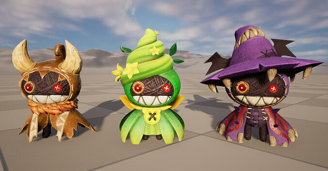 Stylish cartoon wizard character with skeleton skin Low-poly 3D model