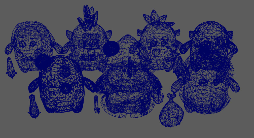 Seven stylized cartoon potatoes with skeletal skins Low-poly 3D model_11