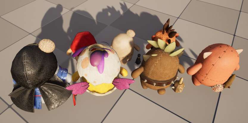 Seven stylized cartoon potatoes with skeletal skins Low-poly 3D model_2